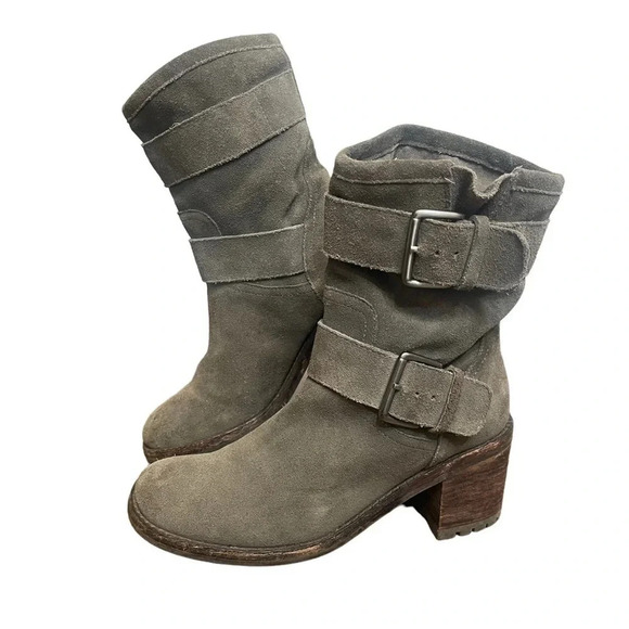 Sam Edelman Troy Gray Suede Buckle Moto  Boots Women’s size 7.5 - Picture 1 of 16